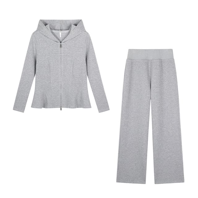 Set: Peplum Zip Hoodie + High Waist Loose Fit Sweatpants