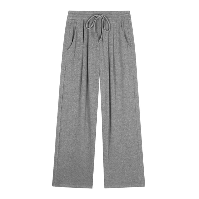 Drawstring Waist Plain Wide Leg Pants
