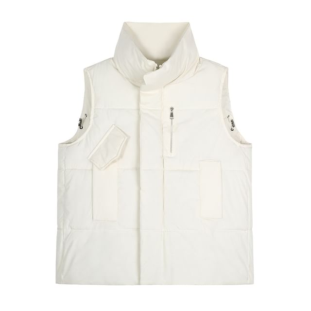 Stand Collar Plain Zip Puffer Vest