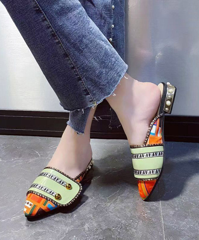 Sandals Toe Pointed Splicing Unique Slide Leather Yellow Faux