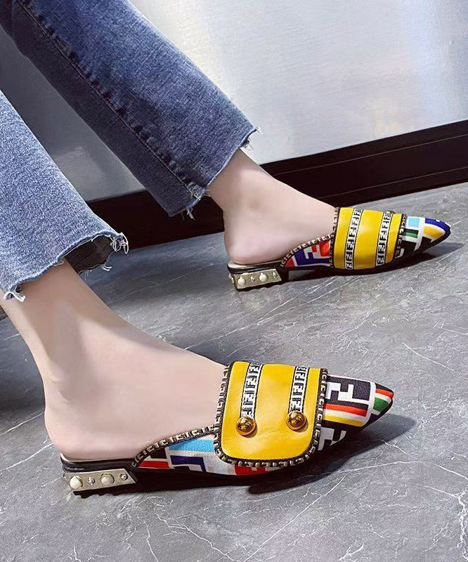 Sandals Toe Pointed Splicing Unique Slide Leather Yellow Faux