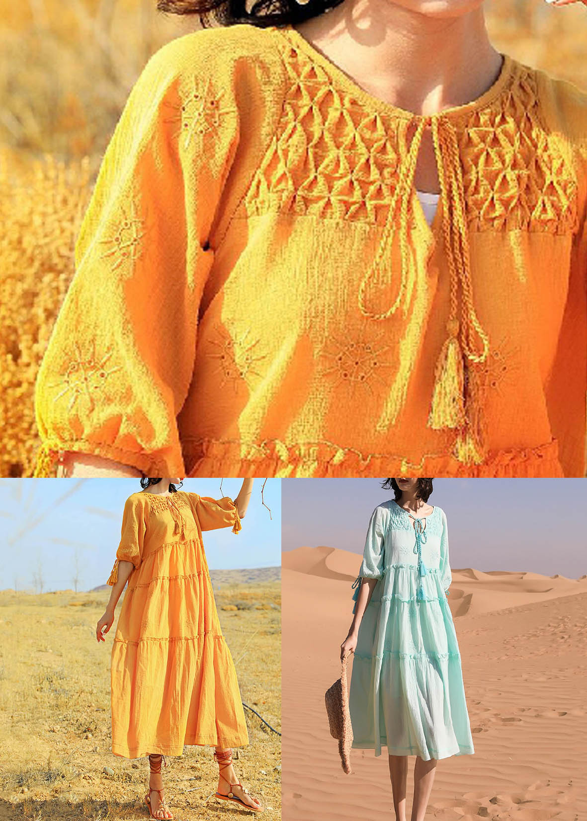 Sommer Baumwolle Up Kleid Spitze Gelb Solide Rüschen Lange