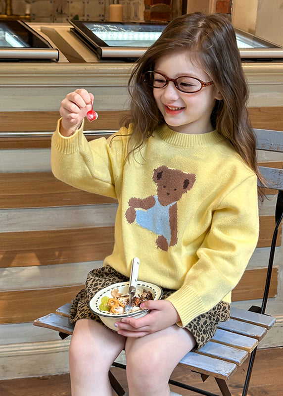 Pull jaune à col rond en coton patchwork pour enfant, printemps TP036