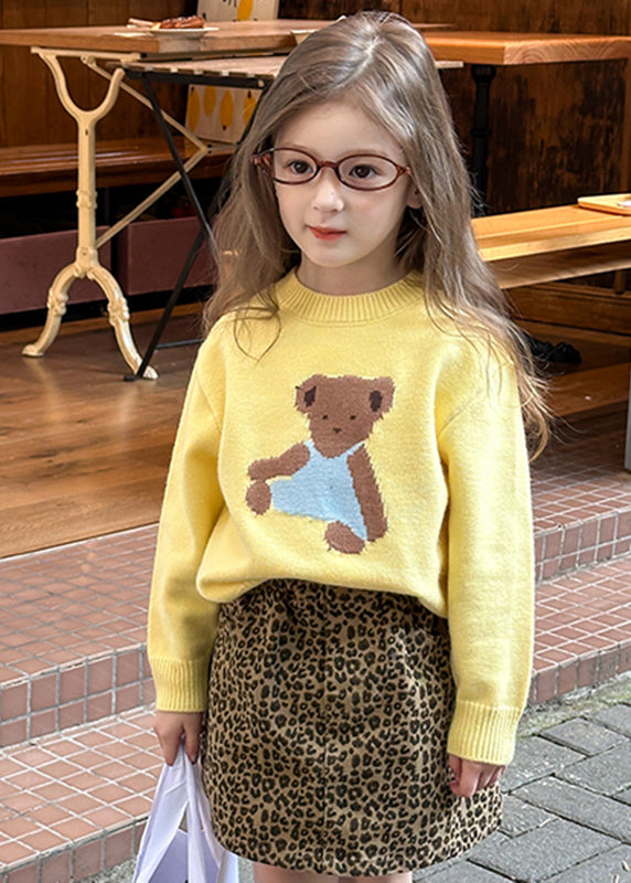 Pull jaune à col rond en coton patchwork pour enfant, printemps TP036