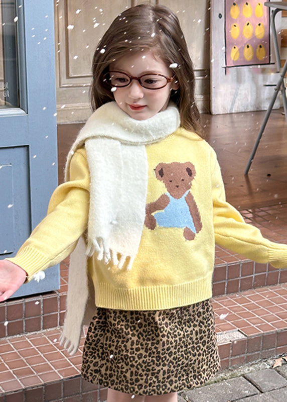 Pull jaune à col rond en coton patchwork pour enfant, printemps TP036