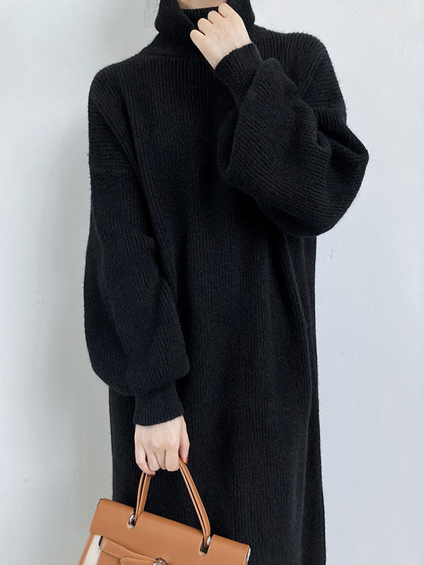 Robe pull ample à manches longues bouffantes et col montant violet Urban AN1052