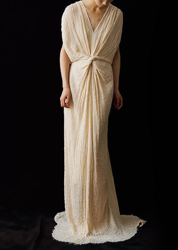 Up Italienisches Sommerkleid Hals Spitze Falten Knöchel V