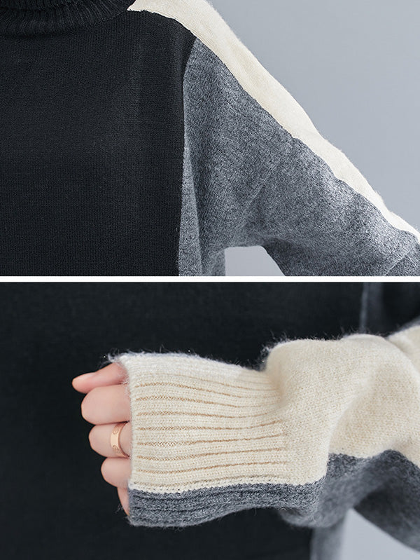 Pull en tricot à manches longues et col montant gris élégant AN1043