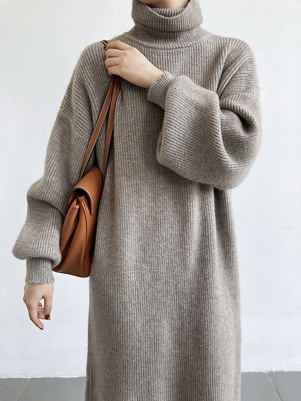 Robe pull ample à manches longues bouffantes et col montant violet Urban AN1052