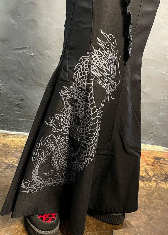 Jupe taille haute en coton à imprimé patchwork oriental noir été AZ1042