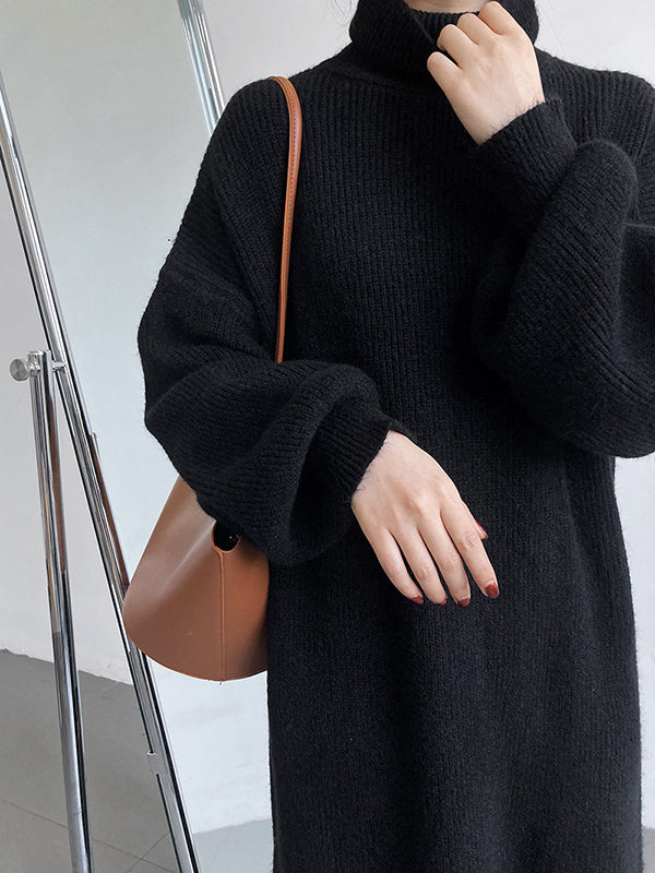 Robe pull ample à manches longues bouffantes et col montant violet Urban AN1052