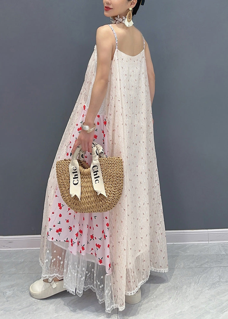 Robe à bretelles spaghetti en tulle patchwork à imprimé italien sans manches AO1055