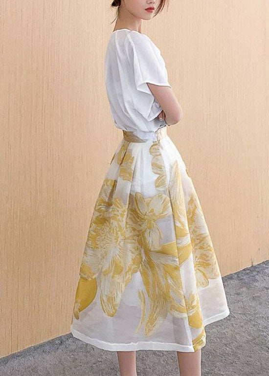 Jupe en tulle brodée patchwork froissée jaune pour femme Été AZ1038