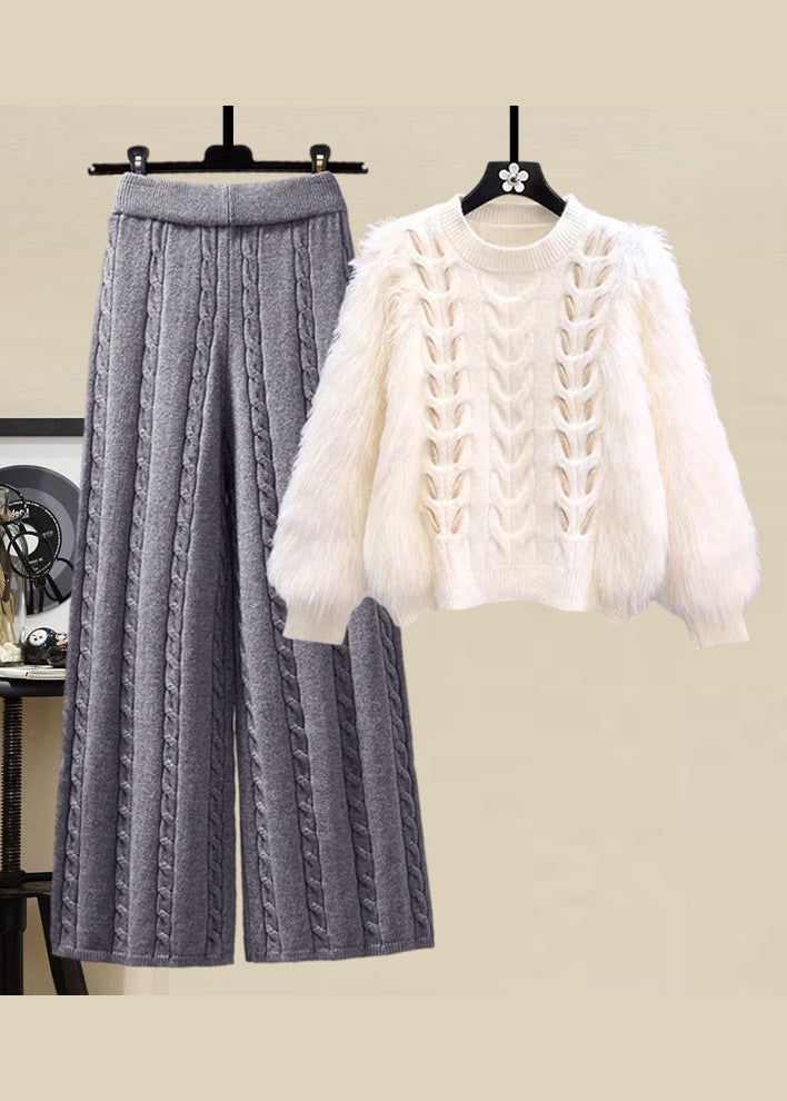 Ensemble deux pièces en tricot style abricot, pulls et jupes à col rond, automne WV021