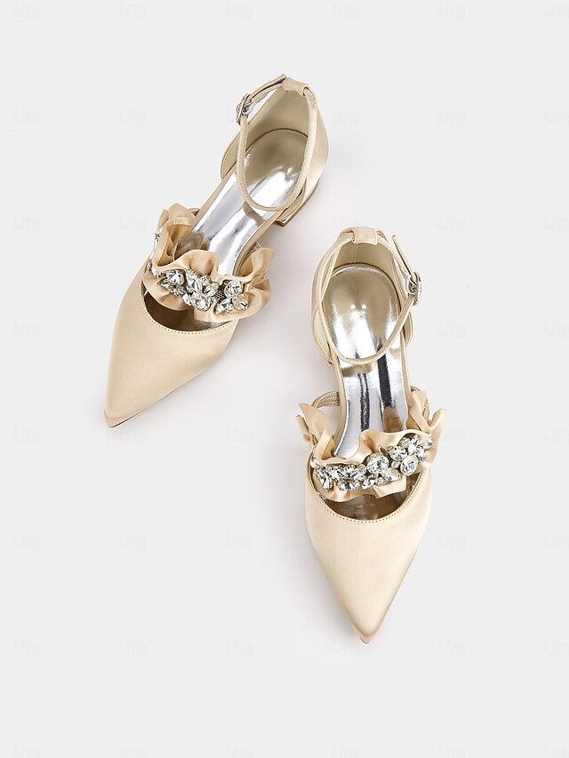 Black Rhinestone Flats Pointed-Toe Satin Women's with