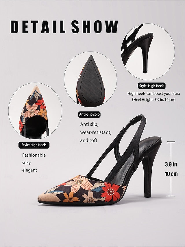 Heels Slingback Floral High Women's – Elegant Pointed Toe