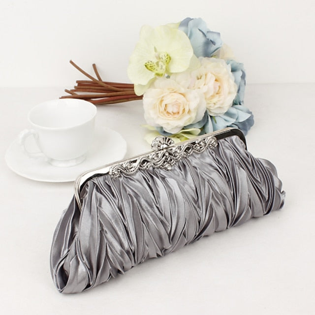 – White Clutch Elegant Women's Evening Satin Pleated
