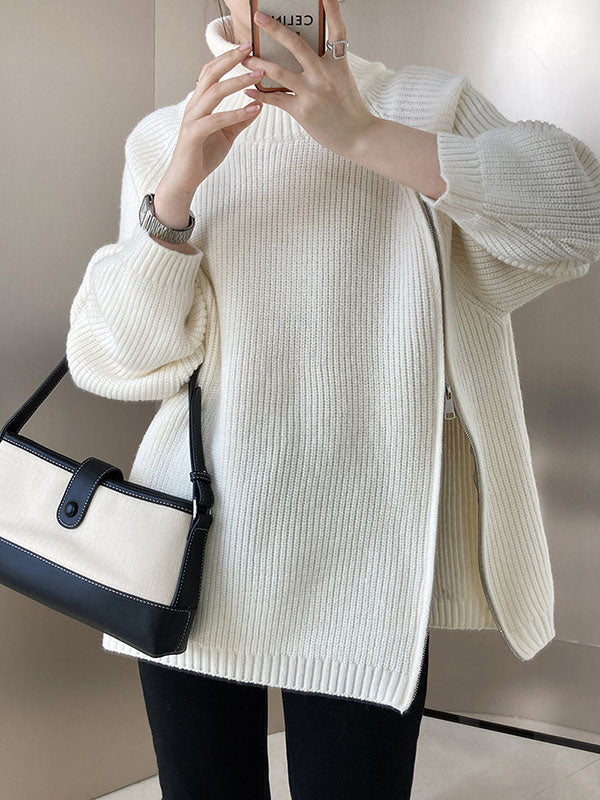 Pull gris urbain à manches longues et col licou avec fermeture éclair sur les côtés AN1033