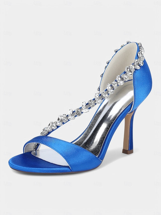 Crystal Heels T-Strap Women's Champagne – with Satin High