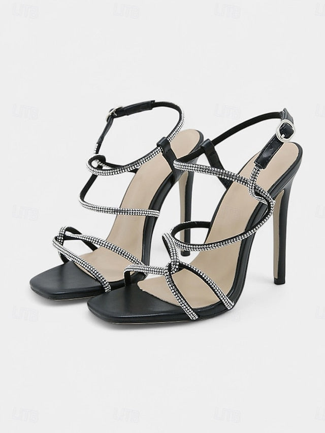 Crystal-Embellished Black Heel High Women's – Sandals