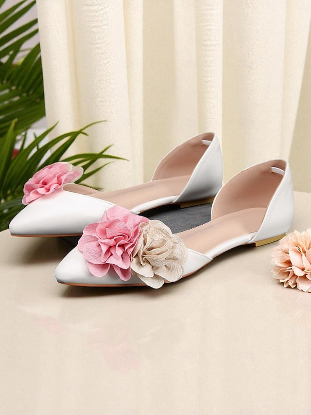 and Flower Wedding Women's Beige with White Flats Pink