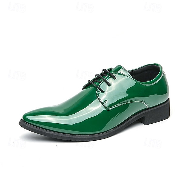 for Formal Shoes Glossy Leather Patent – Green Lace-Up Men