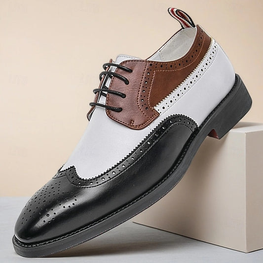 Shoes Men's Dress Wingtip Brown with and Oxford White