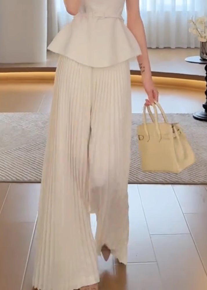 Pantalon de printemps blanc taille haute, large et élégant
