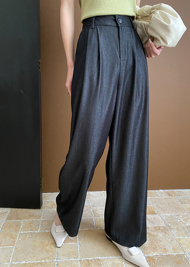 Pantalon large décontracté en coton avec poches noires pour l'été WD003