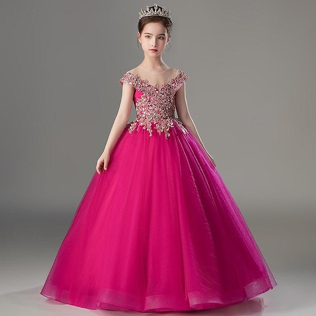 Kids Girls' Sleeve Color Solid Dress Party Short