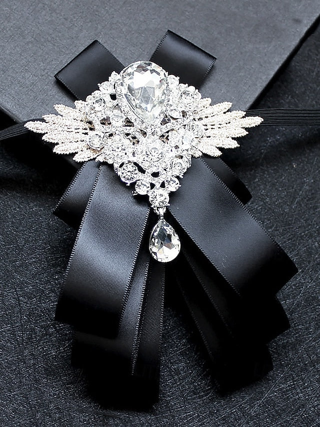 Crystal Men's Tie Brooch Ribbon Pin Bow Elegant - Luxury