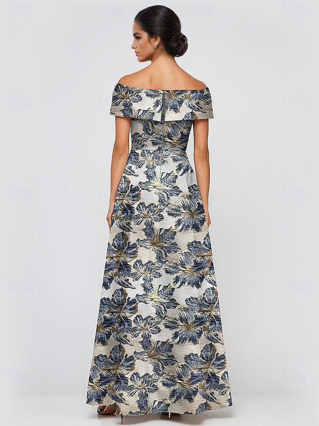 Jacquard A-Line Gown Brocade Formal Evening Elegant Dress