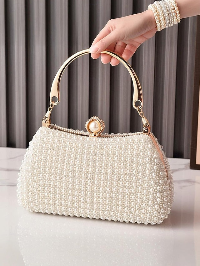 with Women's Clutch Beaded Bag Handle Pearl Gold Evening