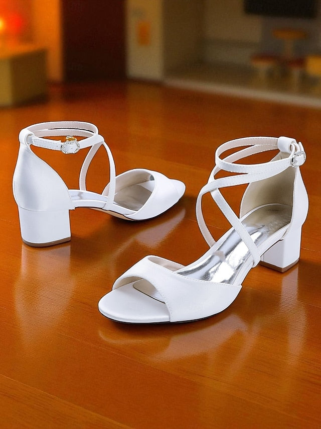 Heel with Ankle Women's Sandals Satin Block Elegant - Strap