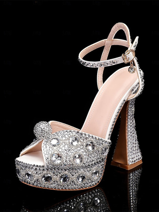 Heel Women's High with Rhinestone Platform Matching Sandals