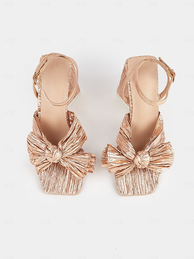 Block Knot Textured Sandals Detail and Rose Gold Heel with