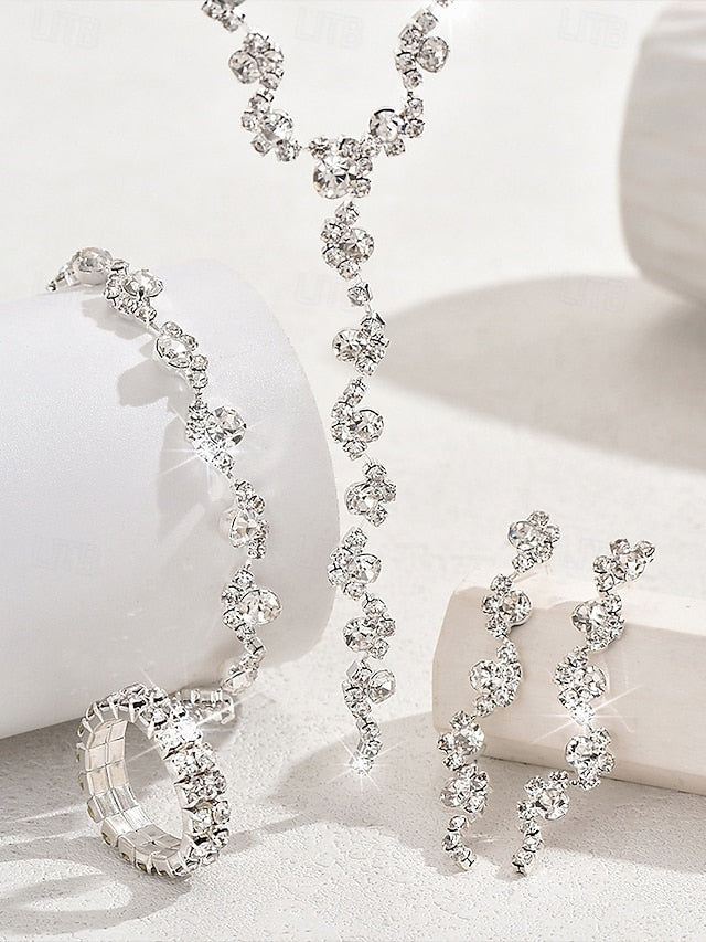 – Set Elegant Rhinestone Necklace Gold Jewelry