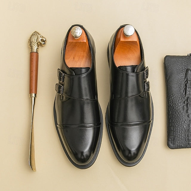 Shoes Faux Monk – Men's Strap Leather Double Dress Brown