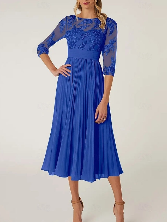Mother Bride the Dress Neck Wedding Elegant Guest of A-Line Crew