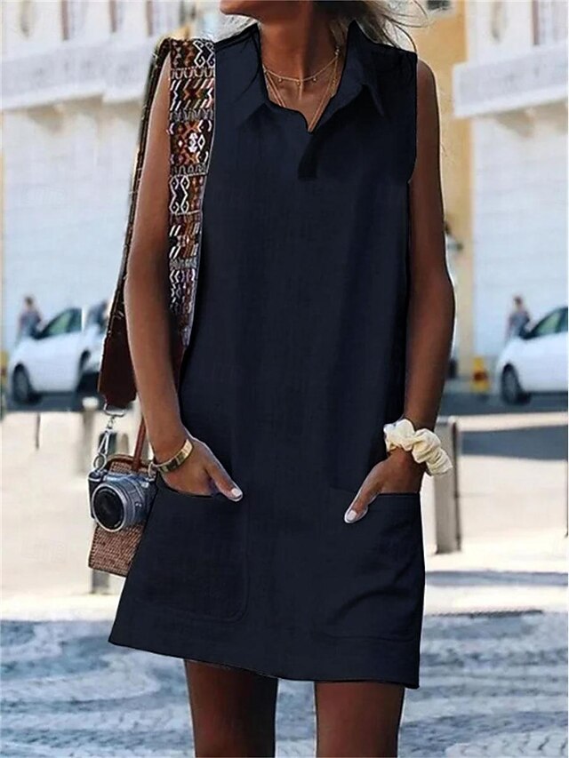 Women's Blue Black White Summer Spring Mini Dress Cotton