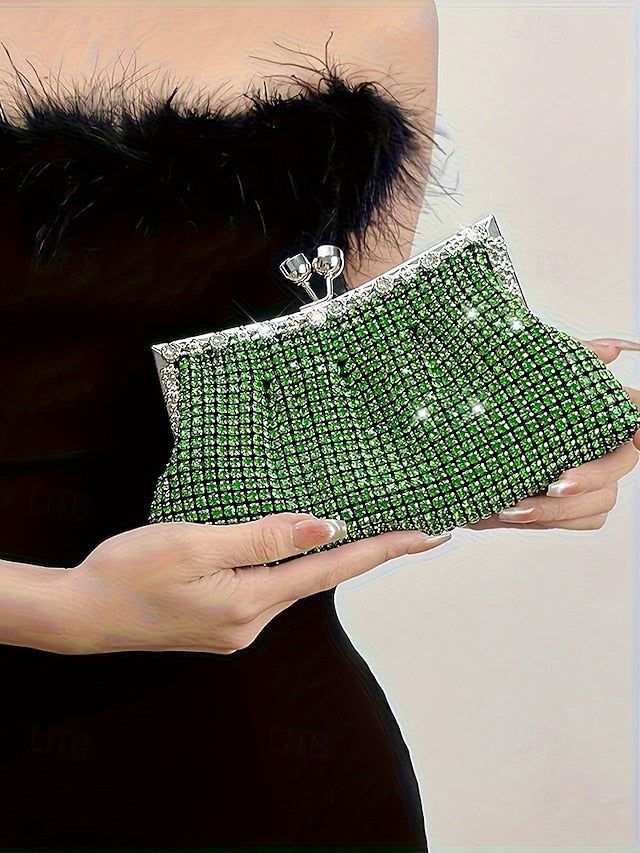 Vintage Sage Clutch Women's Purse Green Rhinestone –