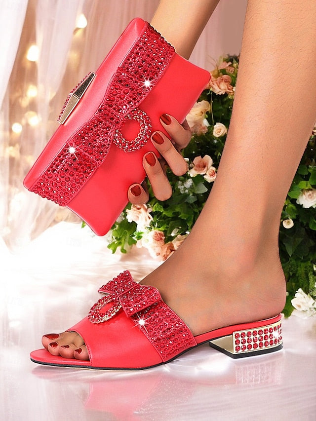 Flat Bow with Sandals Matching – Rhinestone Gold Clutch