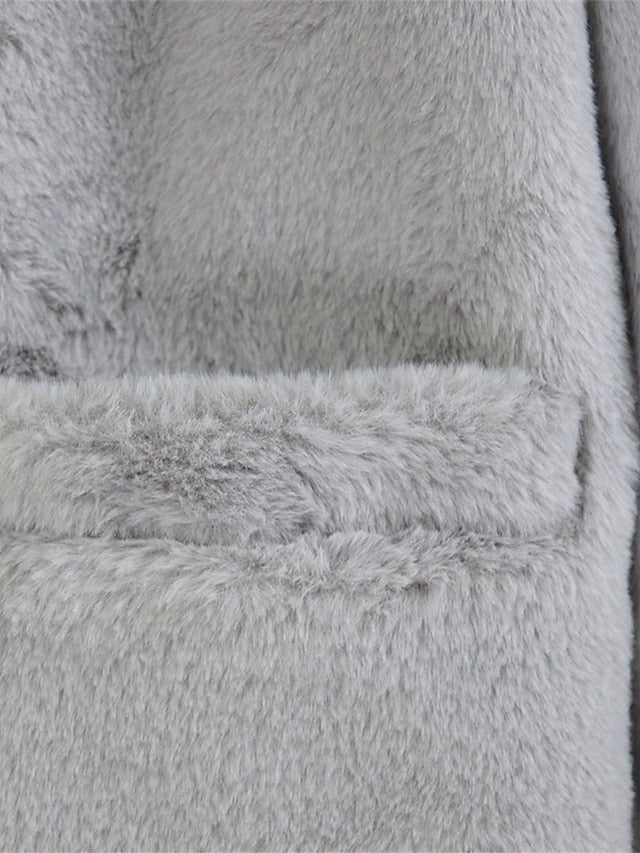 Warm Fleece Breathable Fur Pocket Faux Lined Coat Women's