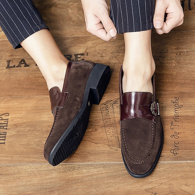 with Leather and Strap Metal Men's Loafers Suede Patent