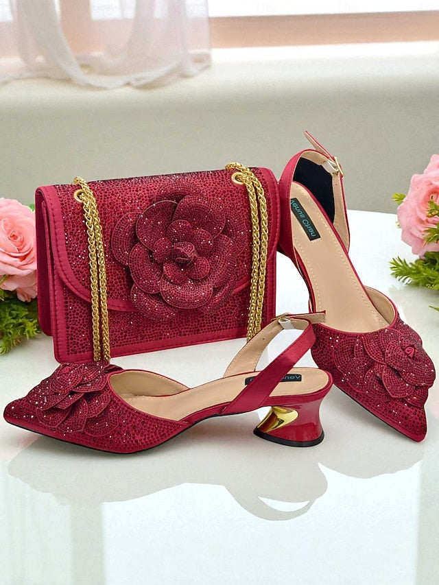 Gold Matching Rhinestone with Pumps Slingback Women's