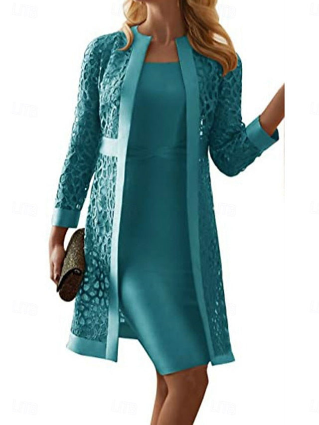 Women's Dress Set Midi Dress Solid Color Eyelet Dress