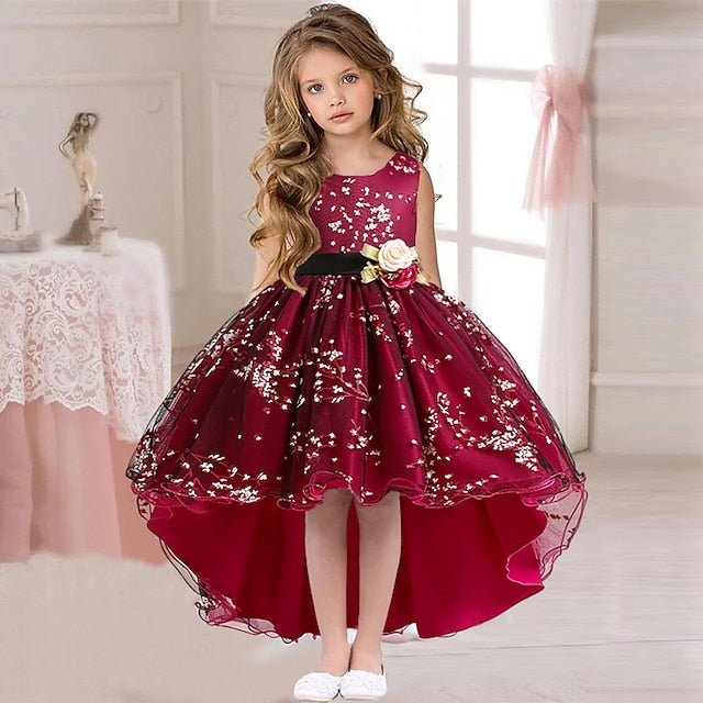 Dress Colored Girls' Kids Solid Wedding Floral Sleeveless