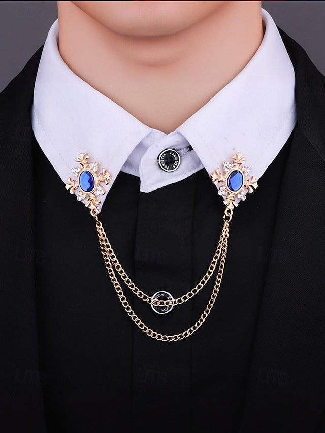 Vintage Elegant Chain Blue – Collar Gem Brooch Double