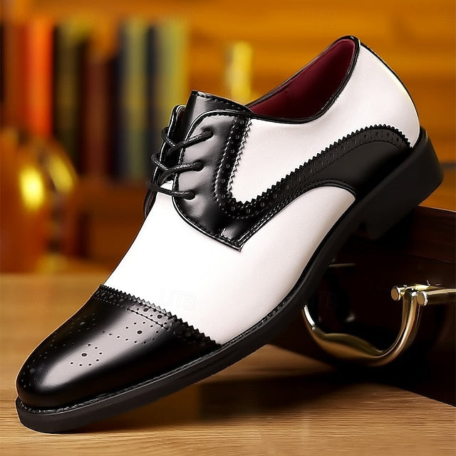 Men's Shoes Dress and Black Color-Blocked with White