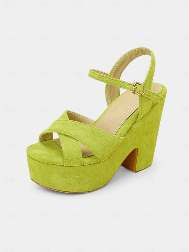 Platform Sandals with Hot Suede Ankle Strap Pink - Women's
